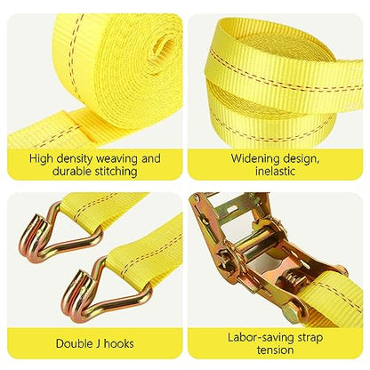 4 Pack 2 Inch Ratchet Straps Heavy Duty 16ft Tie Down Straps Ratchet with Double J Hook (4 Count)