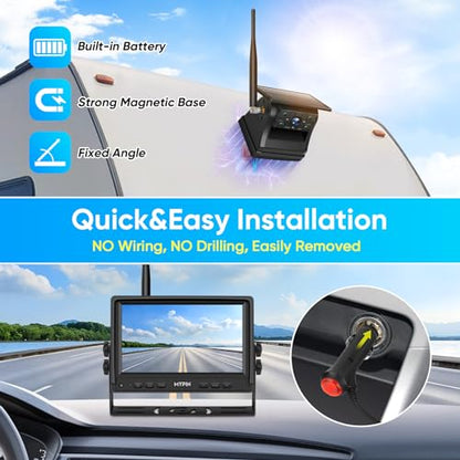 Solar Wireless Magnetic Backup Camera with 7 Inch 1080P Monitor System