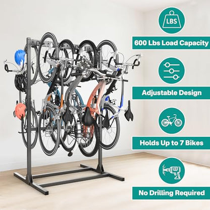 Freestanding Bike Stand Rack with Adjustable Hooks
