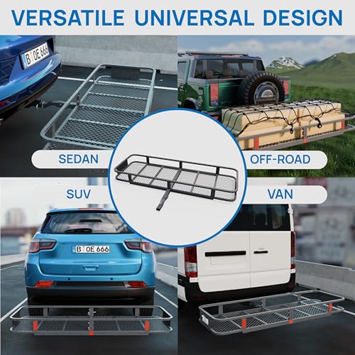 60''X 20''X6'' Folding Hitch Mount Cargo Carrier Basket with Stablizer