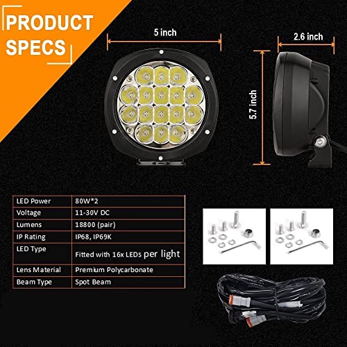 5Inch 160W Round Led Driving Lights Off Road Spot Lights Offroad