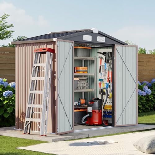 6x4 FT Outdoor Storage Shed with Lockable Double Doors & Loping Roof