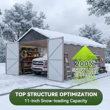 12'x20'x9.3' Outdoor Storage Shed Metal Garage Sheds with Solar Light