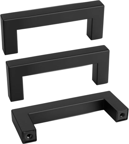 Goldenwarm 2Pack Black Square Bar Cabinet Pull Drawer Handle Stainless Steel Modern Hardware for Kitchen Bathroom Cabinets Cupboard,Center to Center 3in (76mm) Modern Matte Black Drawer Pulls