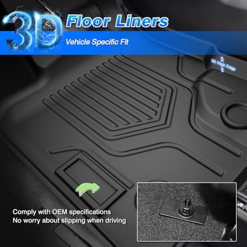 Floor Mats Fits for Ford Ranger 2019 2020 2021 2022 2023 Accessories All Weather Floor Mat for Ranger Super Crew Floor Liner Heavy Duty Black (3 Count)