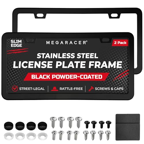 Powder Coated Matte Black Thin License Plate Frames
