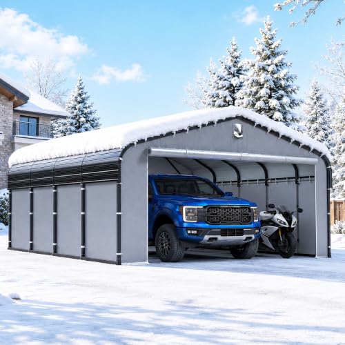 12x20 FT Heavy Duty Metal Carport with Galvanized Roof & Sidewalls