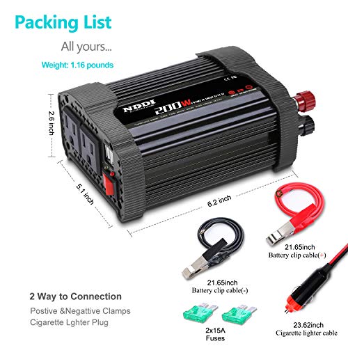 NDDI 200W Car Power Inverter 12V DC to 110V AC Converter
