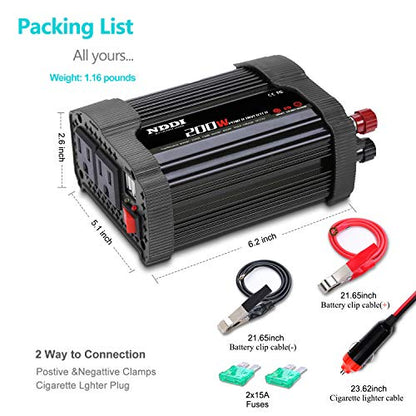 NDDI 200W Car Power Inverter 12V DC to 110V AC Converter