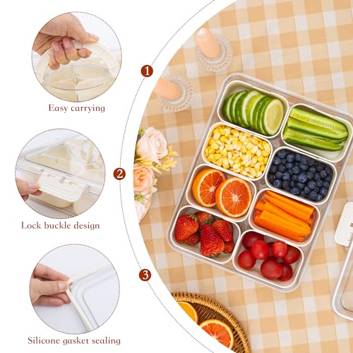 Divided Snack Serving Tray with Lid and Handle travel Snackle Box Charcuterie Container Portable Storage Organizer for Candy