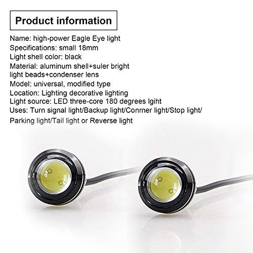 10Pcs 18mm 12V Eagle Eye LED Car Fog DRL Daytime Running Light Backup Reverse Tail Rock Lights Small bulb (10 Count)