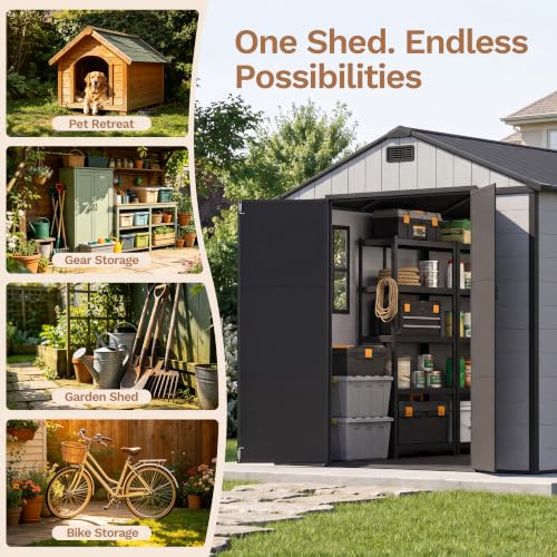 8 x 8 FT Resin Outdoor Storage Shed with Floor