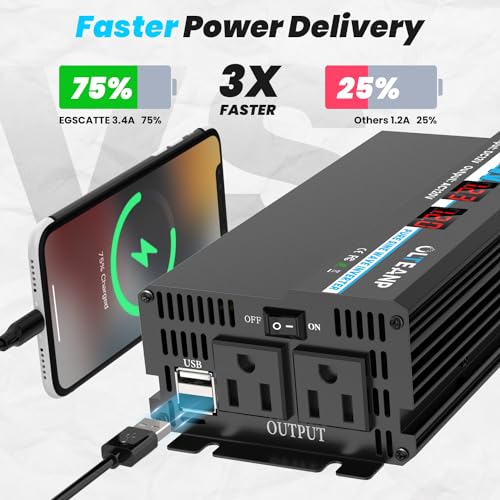 600W Pure Sine Wave Inverter 12V DC to 120V AC Converter for RV