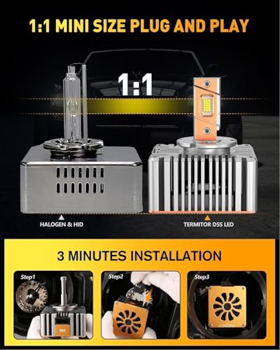 D5S Bulbs, 80,000LM Super Bright, 6500K Cool White, True 1:1 Factory Size, 3-Min Installation, Excellent Beam Pattern, IP68 Waterproof, Up to 80,000 Hours, Pack of 2