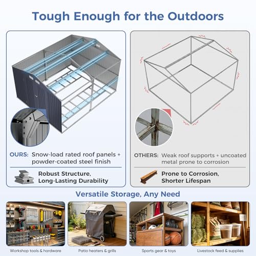 10x12 FT Metal Storage Shed with Galvanized Base Frame Kit