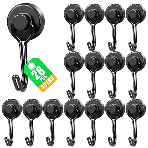 Magnetic Hooks 28 Pack 40Lbs Heavy Duty Neodymium Magnet Hook (28 Count)