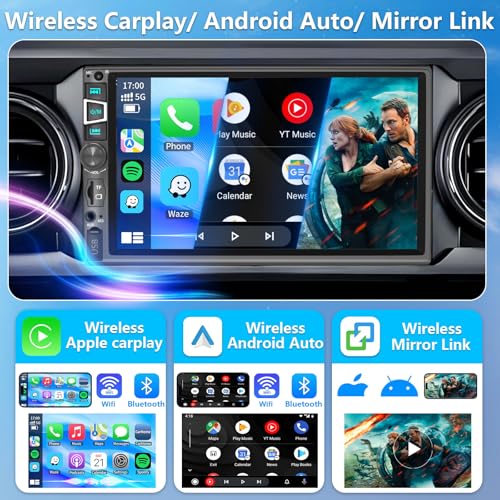 Double Din Car Stereo Compatible with Wireless Carplay&Android Auto&Mirror Link