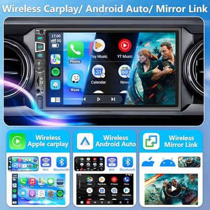 Double Din Car Stereo Compatible with Wireless Carplay&Android Auto&Mirror Link