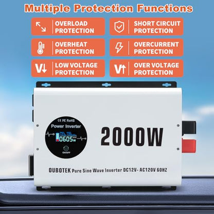 2000W Pure Sine Wave Power Inverter DC 12V to AC 120V