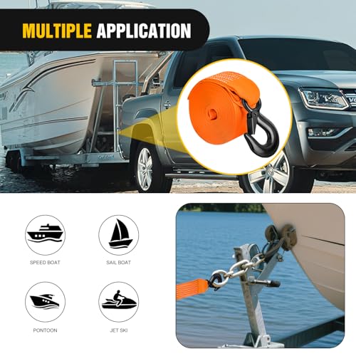 Boat Trailer Winch Strap 2" x 20' with Steel Hook