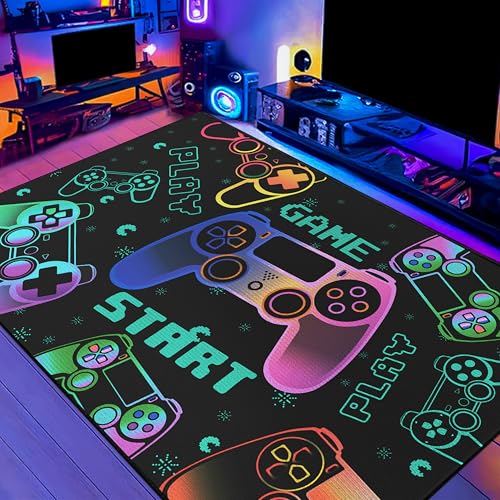 Play Gaming Rug for Bedroom Gamer Mat Gamepad for Boys Room 3x4 for Playroom Decor Washable (12 Sq Ft)