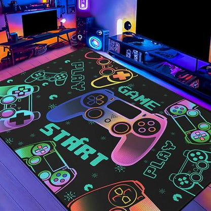 Play Gaming Rug for Bedroom Gamer Mat Gamepad for Boys Room 3x4 for Playroom Decor Washable (12 Sq Ft)
