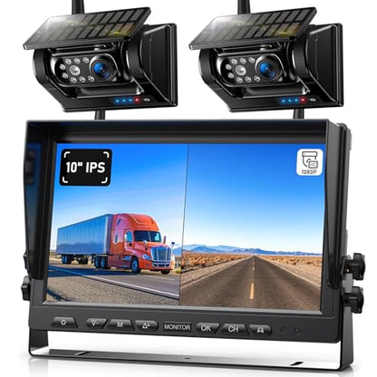 Magnetic Solar Wireless Backup Camera HD 1080P 10" DVR Monitor