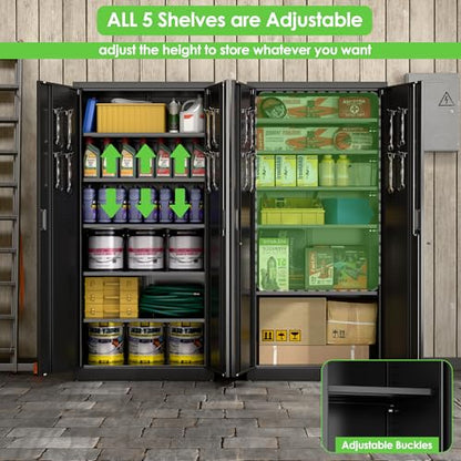 Metal Storage Cabinets with 2 Doors and 5 Adjustable Shelves