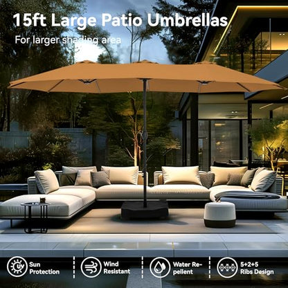 15ft Large Outdoor Patio Umbrella with Base Included