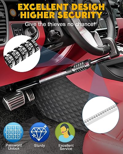 Steering Wheel Lock Anti Theft Device Retractable Brake Pedal Lock Keyless Password 5 Coded Combination Anti Theft Car Security Device Heavy Duty Universal Fit for Vehicle Car Truck Van SUV