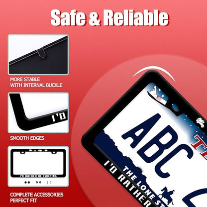 I'd Rather Be Camping Stainless Steel License Plate Frame for US Cars Decor