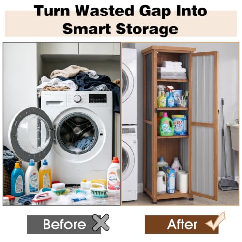 62" H Tall Narrow Outdoor Storage Cabinet with Metal Top