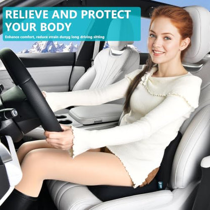 Car Seat Cushion and Back Support for Office Chair Memory Foam Chair Cushions Pressure Relief Seat Pads with Gel Massage Point Lumbar Support Relief Sciatica & Tailbone