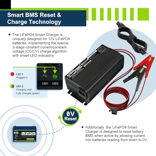 12V 20A Smart Charger for Lithium LiFePO4 Deep Cycle Rechargeable Batteries