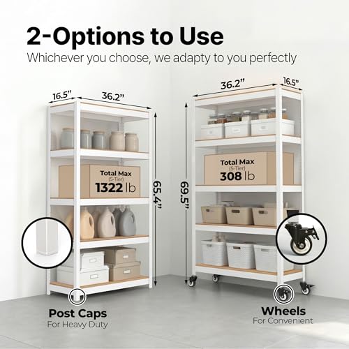 House White 36.2" W 5 Tier Rolling Storage Shelves Metal Cart