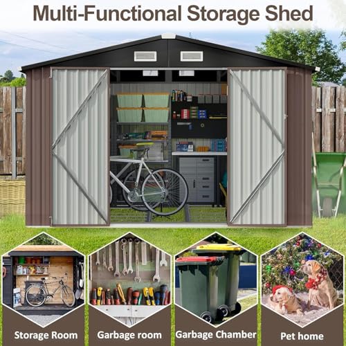 9.8x7.6 FT Shed Outdoor Storage Shed with Base