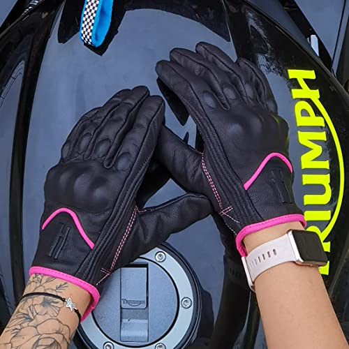 Ladies Full Finger Touch Motorcycle Gloves GL016 PINKBlack XS