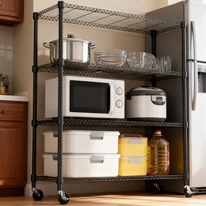 1400LBS 47.2" W 4 Tiers Storage Shelves Metal Shelving Unit with Wheels Heavy Duty Garage Shelving Adjustable Wire Shelves for Pantry