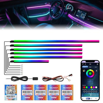 Dreamcolor Acrylic Interior Car Lights 6 in 1 RGB LED Strip Lights with APP Control 252 Color Modes DIY Fiber Optic Ambient Lighting Kits Music Car Neon Light Kits New Version