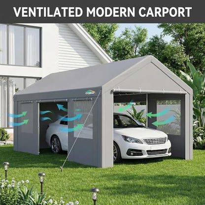 12x20 FT Heavy Duty Carport with Galvanized Frame