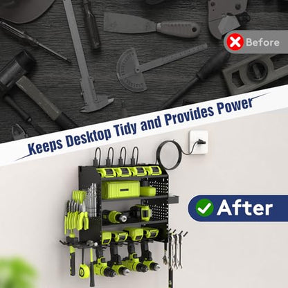 Heavy Duty Power Tool Organizer Wall Mount with Charging Station