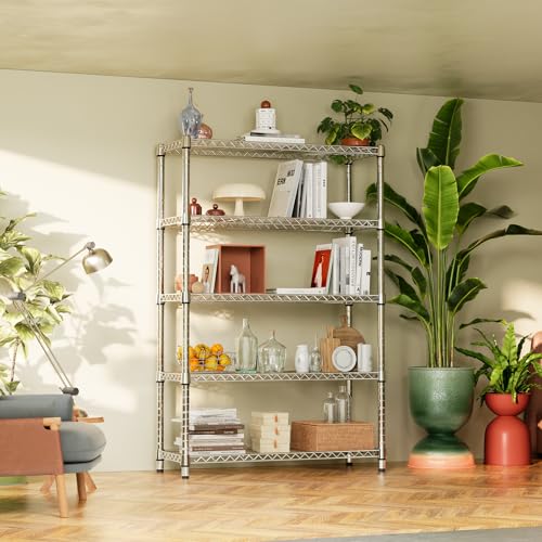 1750LBS Garage Shelving Wide Storage Shelves 5 Tier Metal Shelves Heavy Duty Adjustable Utility Shelf Rack