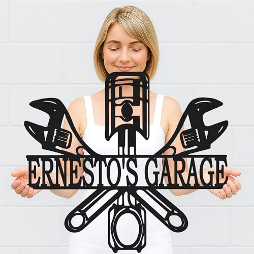 Custom Garage Workshop Metal Sign Personalized Tool Name Wall Art for Car Truck Mechanic Shop Decor Durable Steel Sign for Dad Husband Men’s Auto Workspace or Fence