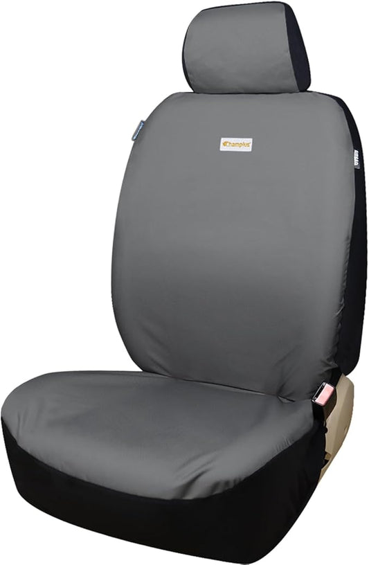 Champlus Car Seat Cover, Seat Protector for Cars SUVs Trucks, Detachable Seat Back Kick Mat and Organizer, Waterproof & Sweatproof, Airbag Compatible, Quick Install, Gray