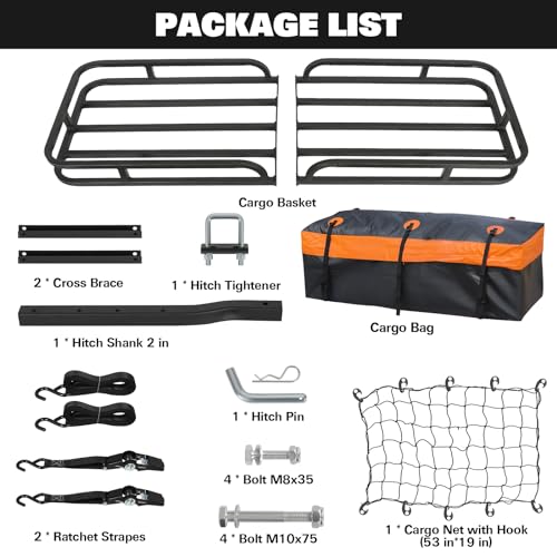 Hitch Mount Cargo Carrier Basket 53" X 19" + Waterproof Cargo Bag