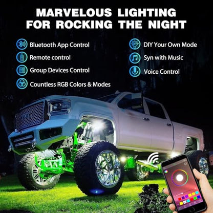 RGB LED Rock Lights Kit 6PCS Bluetooth App Control Multicolor (6 Count)