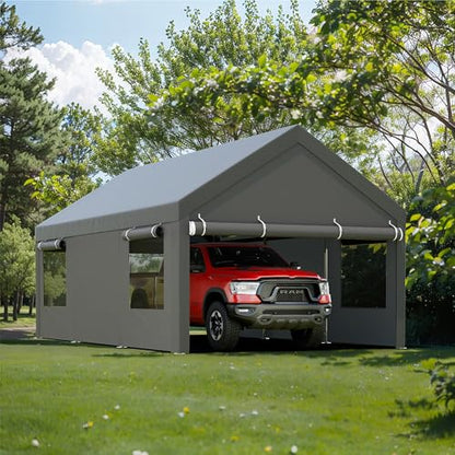 JY QAQA 10x20 FT Heavy Duty Carport with Removable Side Walls and Doors