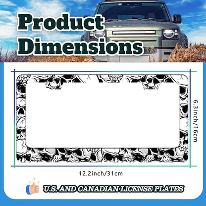 Black White Skull Skeleton License Plate Frame Stainless Steel 6 X 12 Inch