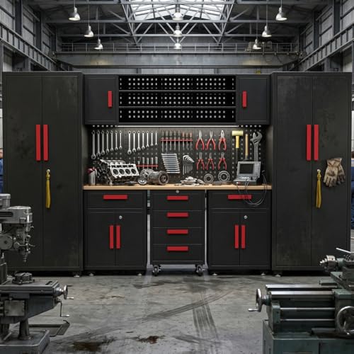9 Pcs Garage Storage Cabinet System with Steel Cabinet