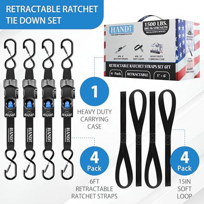 USA Based Retractable Ratchet Straps (4 Count)